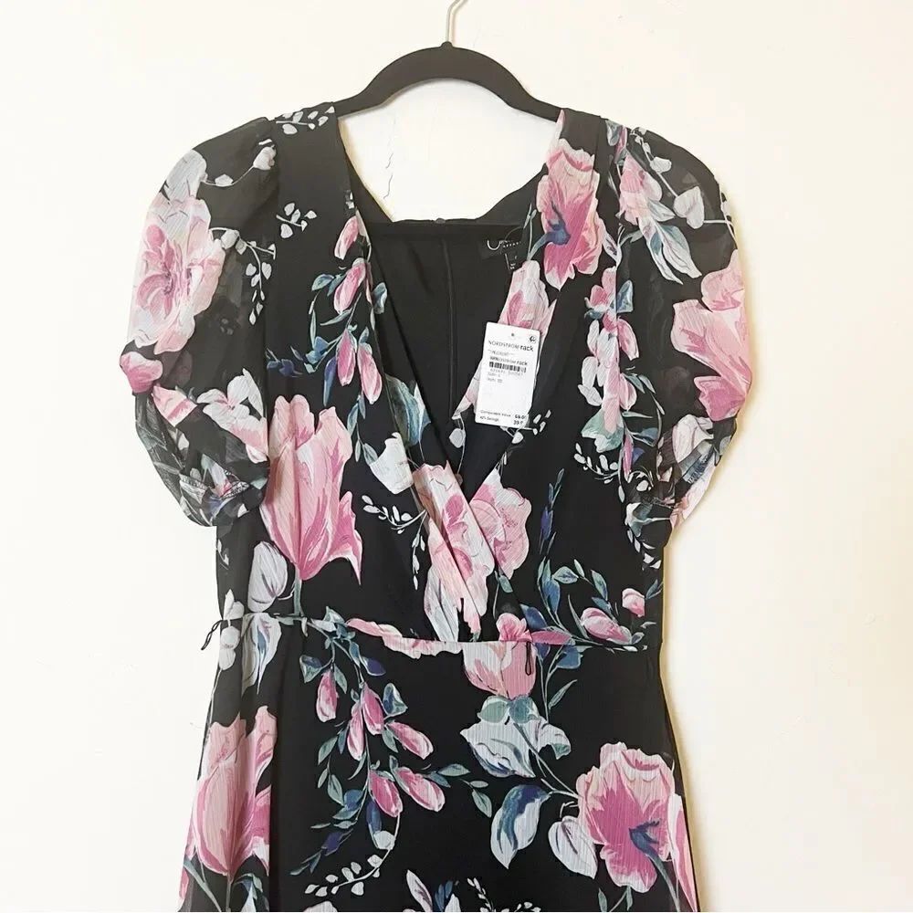 CONNECTED APPAREL Wedding Guest Knee-Length Shift Dress, Size 6 Black Floral